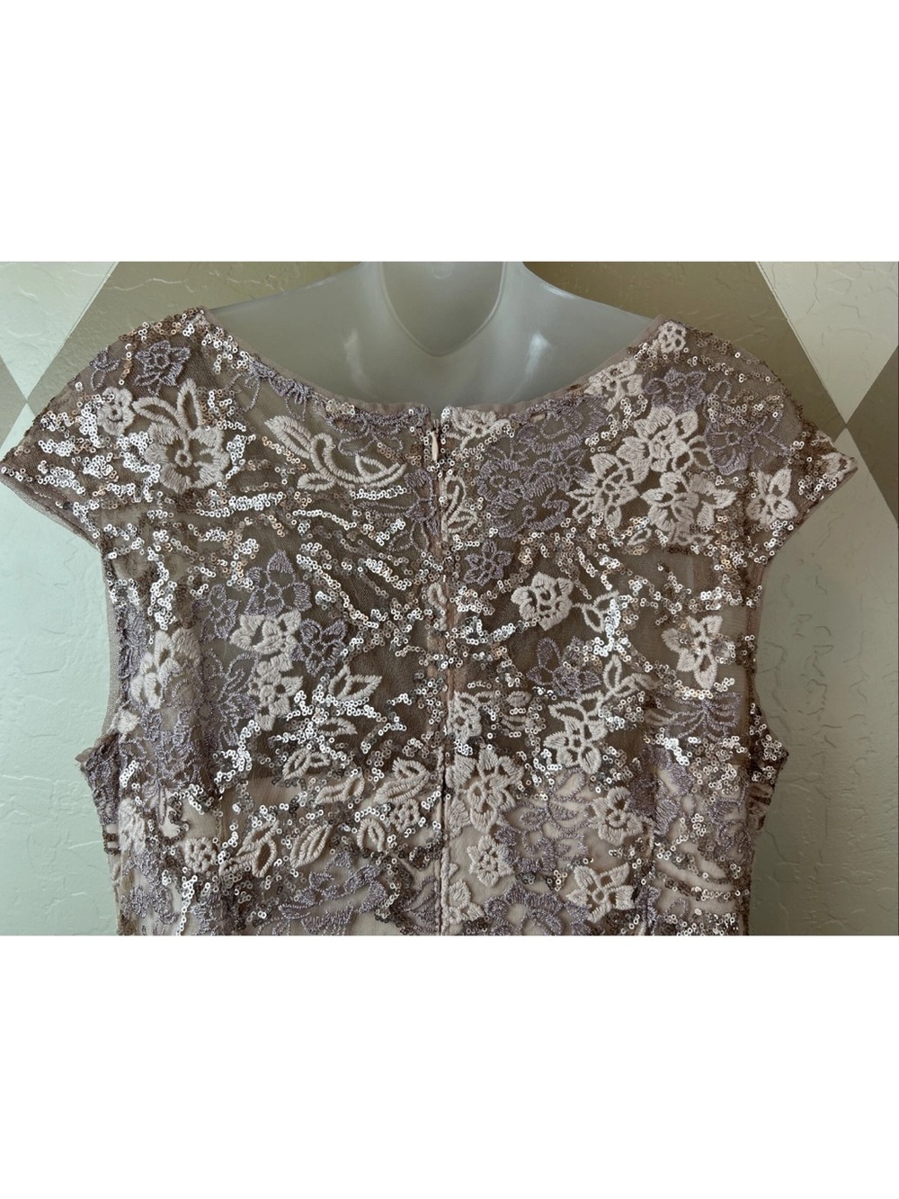 Alex Evenings Dusty Rose Lace & Sequin Cap-Sleeve Evening Gown - Picture 6 of 8
